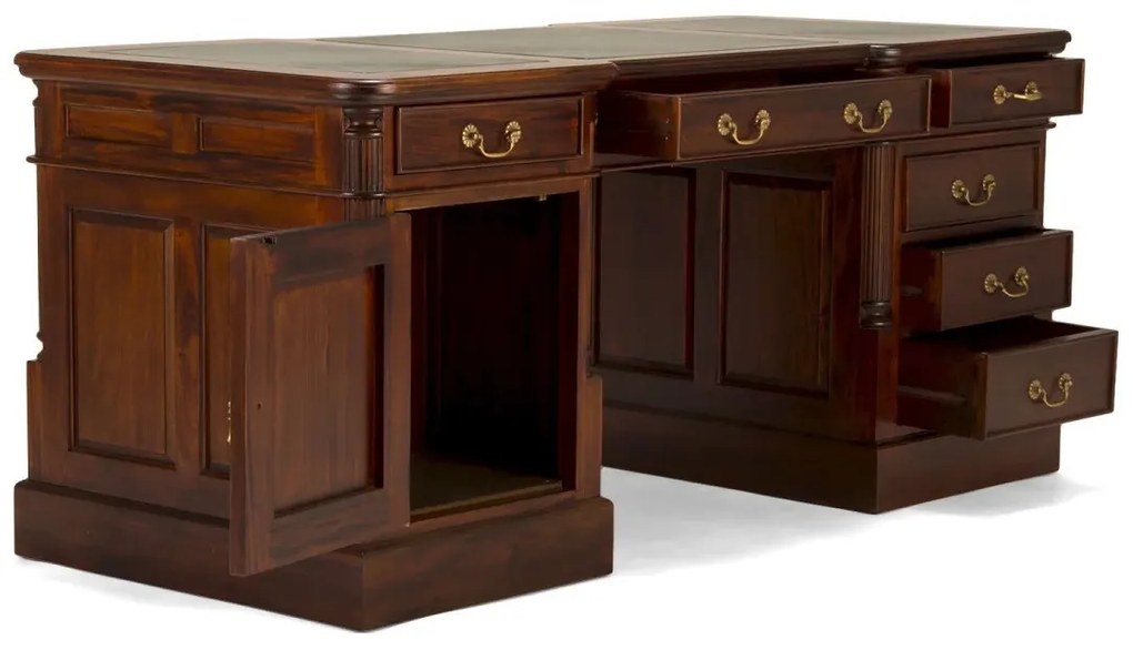 furniture-nabytek.cz - Masívny písací stôl Cambridge z mahagónu, lakovaný, zelená koža – 160×80×80 cm