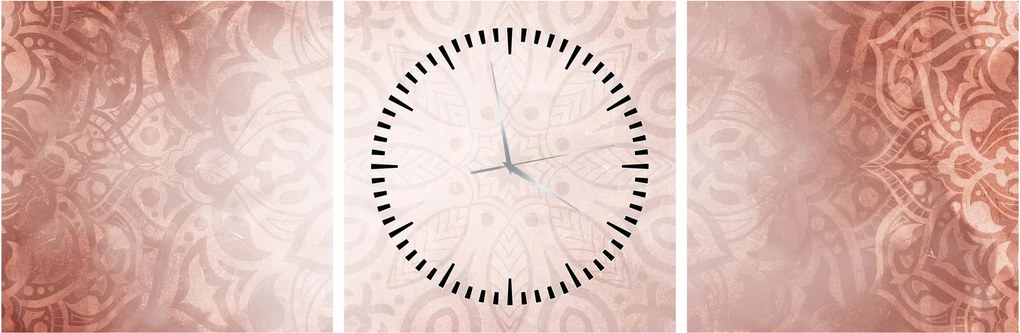 Obraz - Ružová mandala (s hodinami) (90x30 cm)