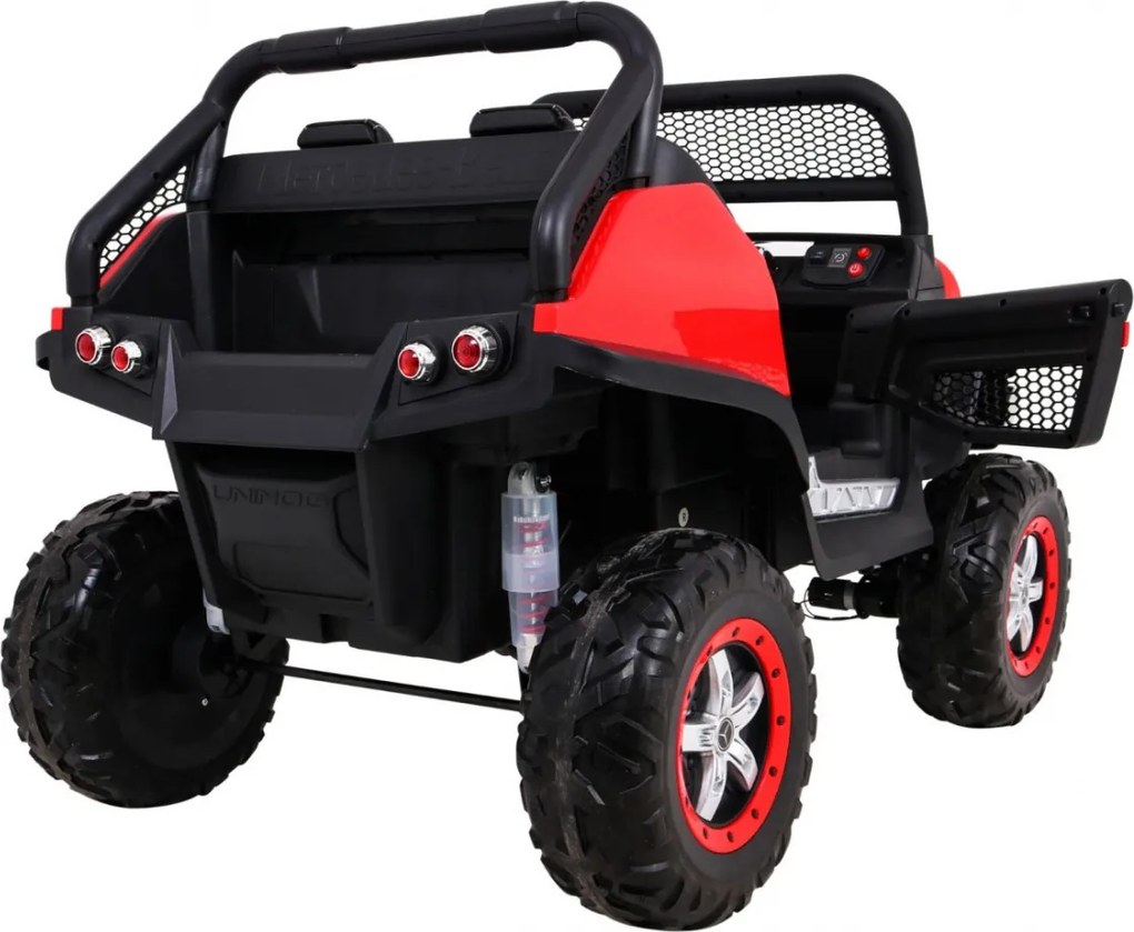 Ramiz Mercedes Benz Unimog pre deti Červený + 4x4 + diaľkové ovládanie + nosič batožiny + pomalý štart + MP3 LED