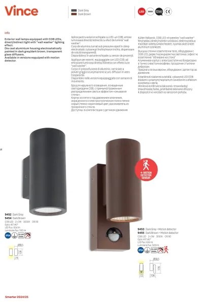 Redo 9453-LED Vonkajšie nástenné svietidlo so senz. VINCE 2xLED/3W/230V IP54 antr.