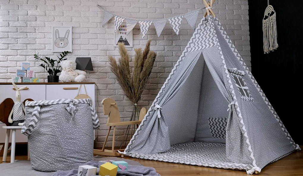 Detský kôš na hračky STARS - cik-cak šedý