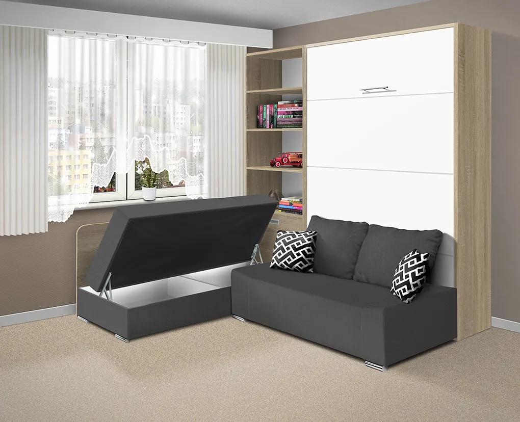 Nabytekmorava Sklápacia posteľ s pohovkou VS 21075 - 200x140 cm farba pohovky: Červená, Typ farebného prevedenia: Antracit / dvere biele LESK
