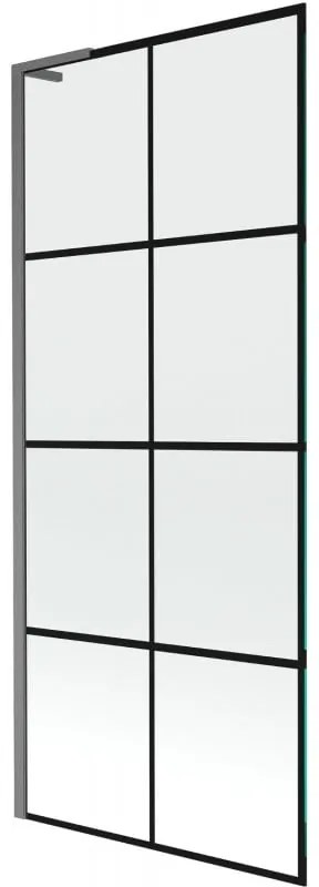 Mexen Next L, 1-krídlová vaňová zástena 80 x 150 cm, 6mm číre sklo-čierny vzor, grafitový profil, 895-080-000-03-77-66