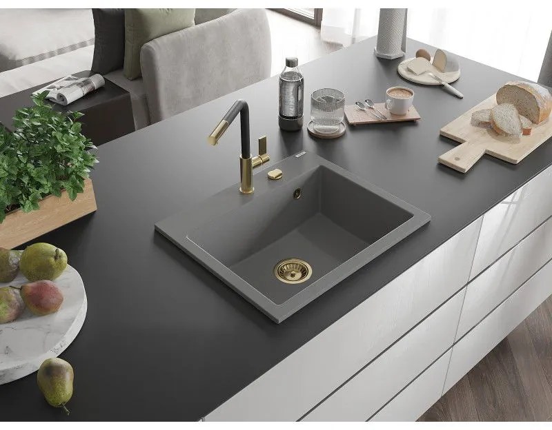 Mexen Oscar, 1-komorový granitový drez 580x490x205 mm, šedá, 6519581000-71-G