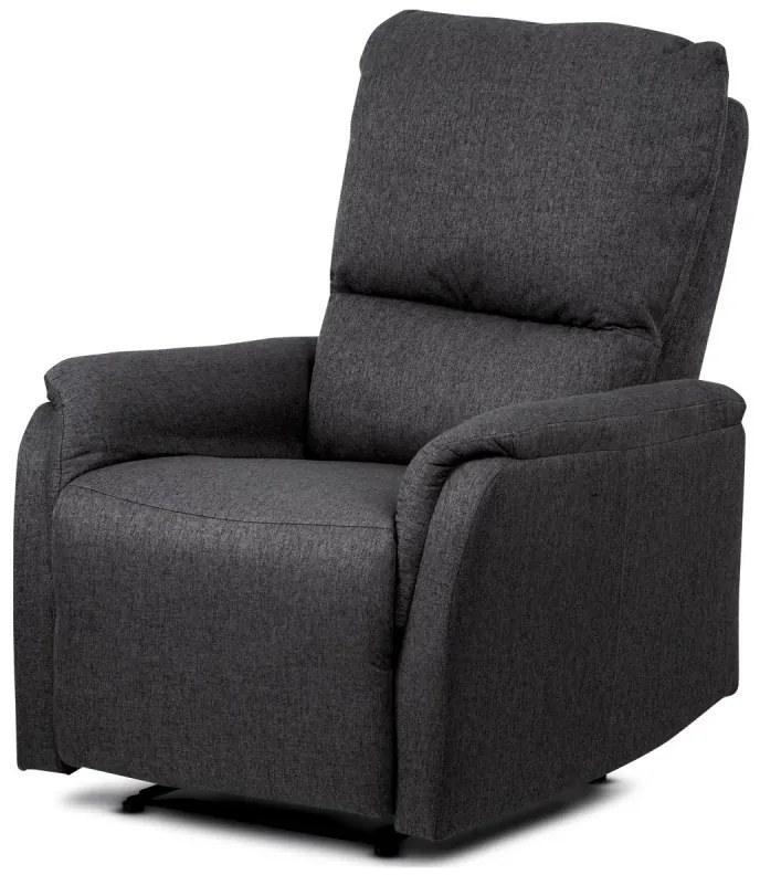 Polohovací TV křeslo, potah tmavě šedá látka, kovová mechanická konstrukce, čern