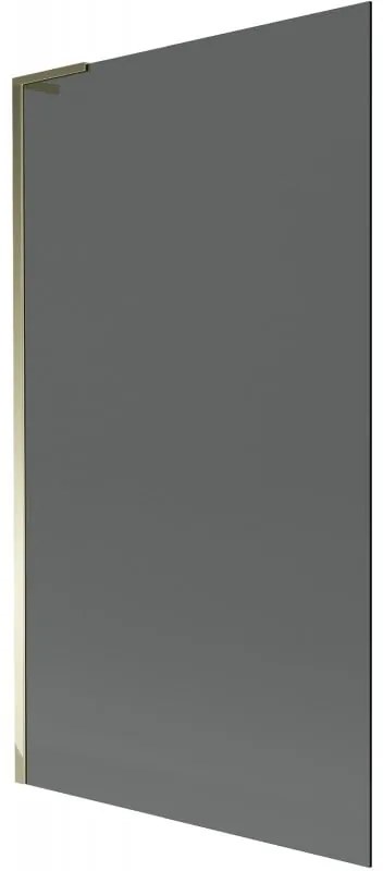 Mexen Next L, 1-krídlová vaňová zástena 100 x 150 cm, 6mm šedé sklo, zlatý lesklý profil, 895-100-000-03-40-50