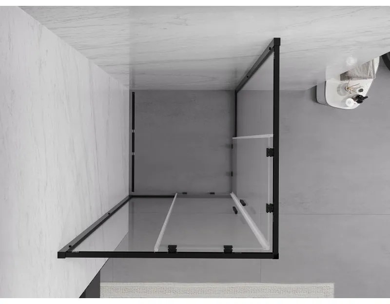 Mexen Exo, štvorcový sprchovací kút s posuvnými dverami 70x70 cm, 6mm číre sklo, čierny profil, 8111-070-070-70-00