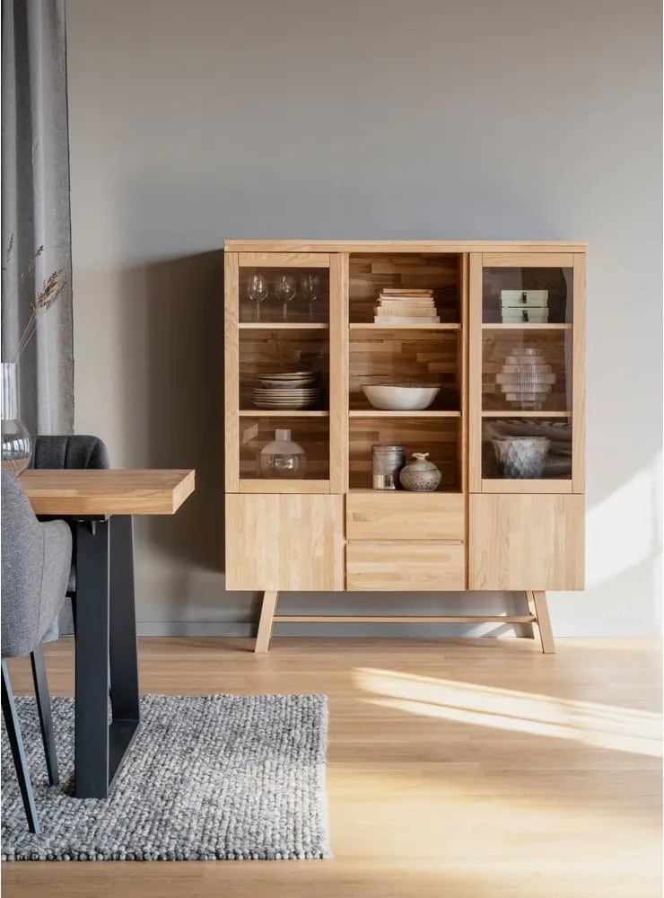 Vitrína z dubového dreva v prírodnej farbe 130x150 cm Brooklyn - Rowico