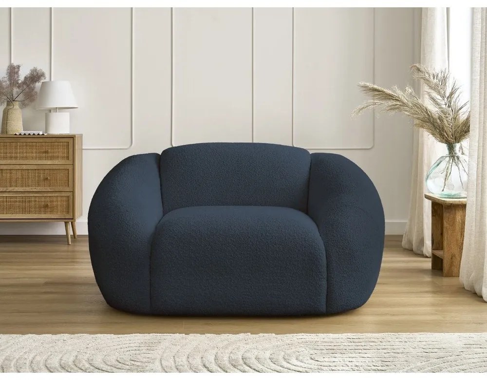 Tmavomodré kreslo z textílie bouclé Tina – Bobochic Paris