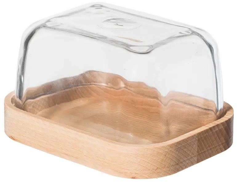Drevobox Drevená máslenka so skleneným poklopom