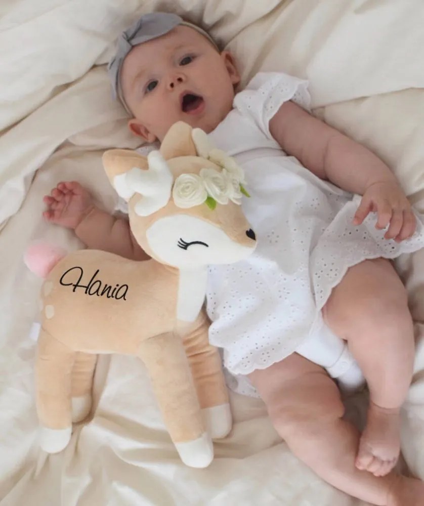 Plyšová srnka Bambi béžové kvety 35 cm