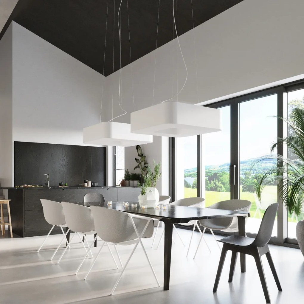 Závesné svietidlo Urano, 1x biele textilné tienidlo, (biely plast), (60 cm)