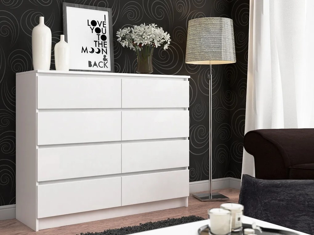 Komoda Kuba 120 cm 8 zásuviek biela