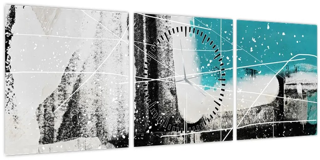 Obraz - Tyrkysová abstrakcia (s hodinami) (90x30 cm)