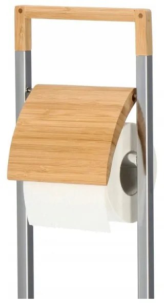 SPRINGOS Držiak na toaletný papier s WC štetkou SPRINGOS TB0003 chróm/bambus