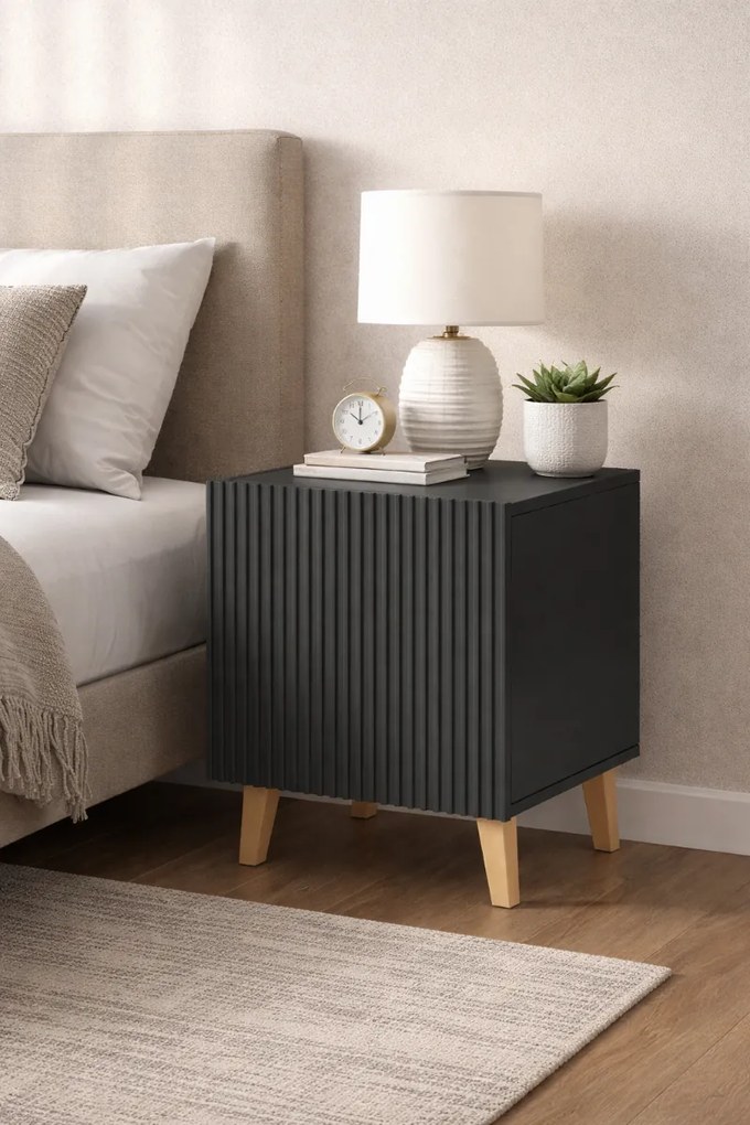 NOČNÉ STOLÍKY 2KS LUCILE S NABÍJAČKOU ČIERNE