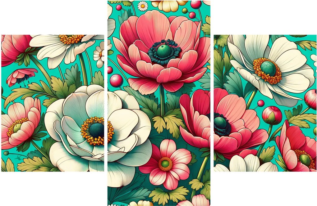 Obraz - Kvety na modrom pozadí (90x60 cm)