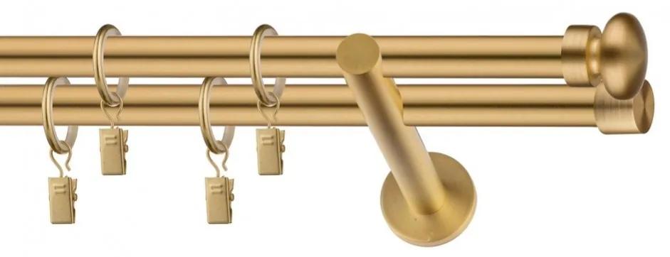Dekorstudio Garniža dvojradová FLAT zlatá 19mm Dĺžka: 140cm, Typ uchytenia: Držiak dvojitý modern, Typ príslušenstva: Krúžky tiché so štipcami