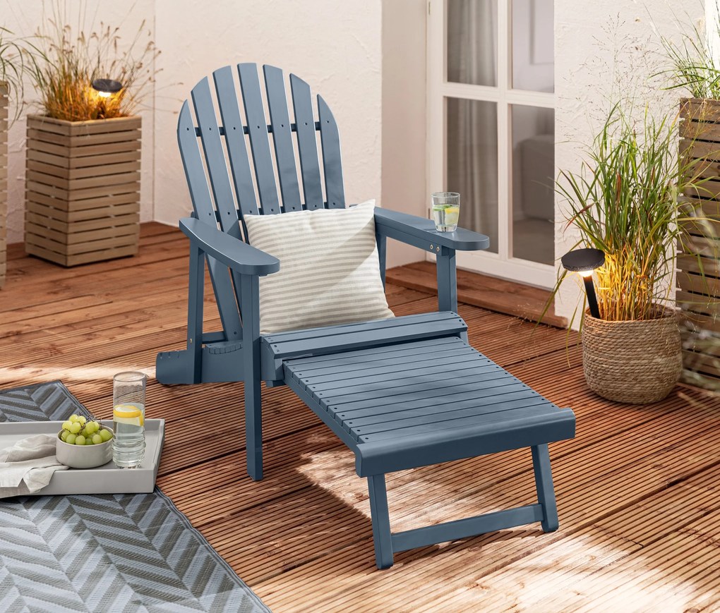 Adirondack relaxačné kreslo s vyťahovacou opierkou nôh, modré