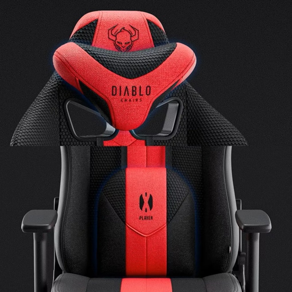 Herné kreslo s látkovým poťahom, veľkosť King Size, karmínový-antracitový: Diablo X-Player 2.0