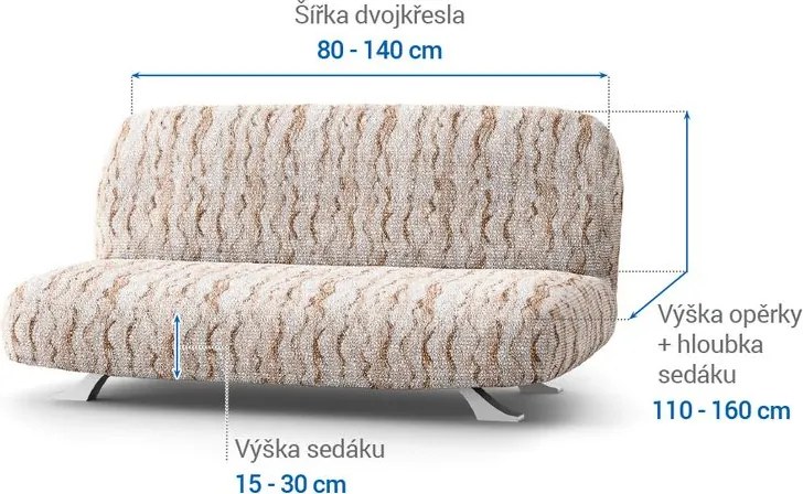 Bielastické poťahy OCEANO NOVÉ béžové dvojkreslo s drevenými rúčkami (š. 80 -140 cm)