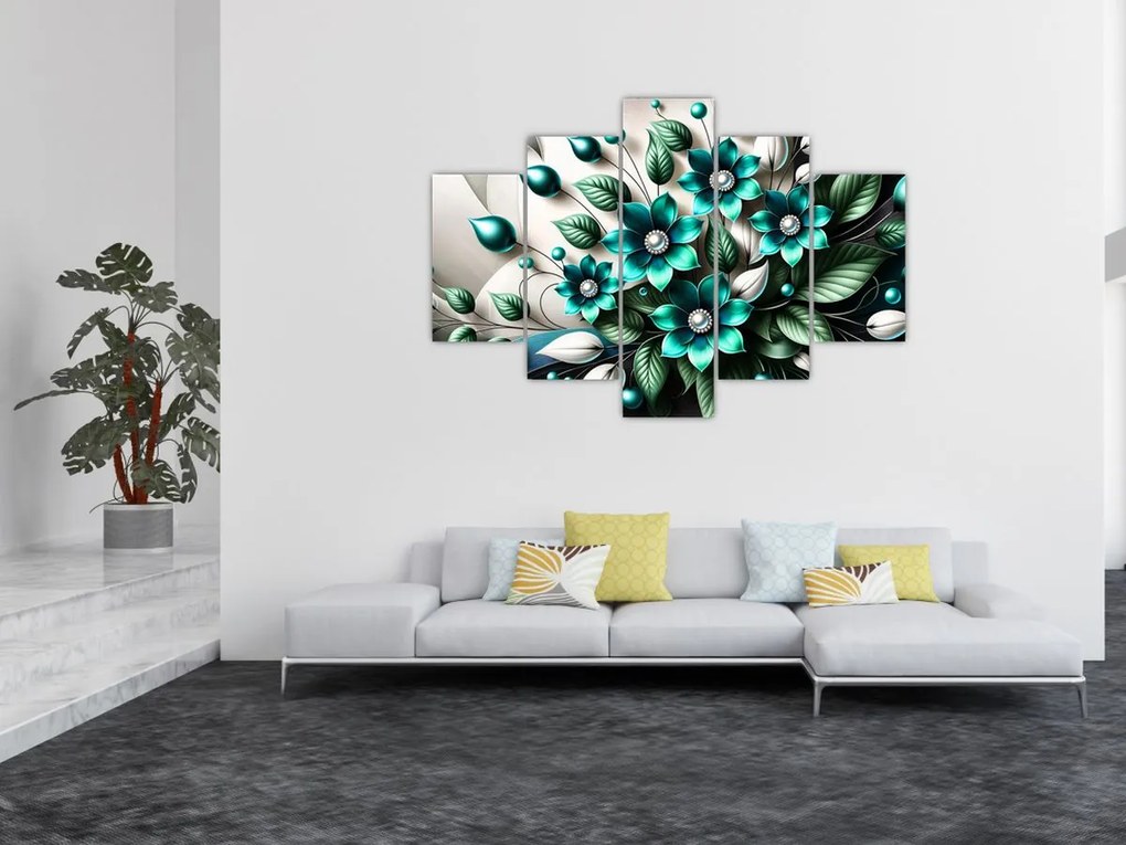Obraz - 3D tyrkysové kvety (150x105 cm)