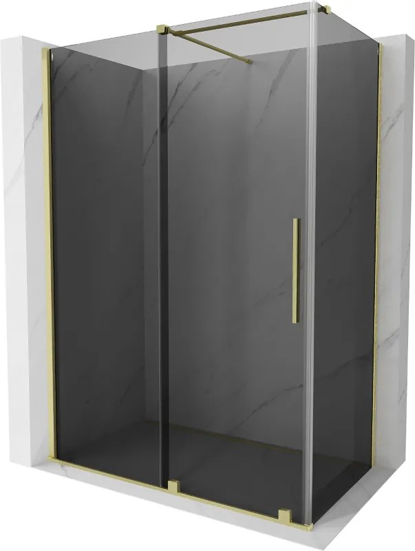 Mexen Velar, sprchový kút s posuvnými dverami 150 x 75 cm, 8mm šedé sklo, zlatá matná, 871-150-075-41-55