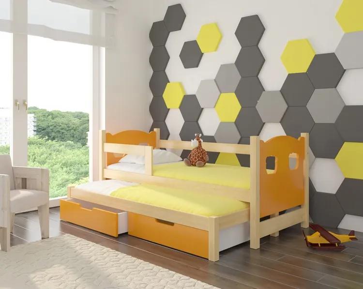 CAMPOS detská posteľ ADRK rám prírodné drevo + oranžová