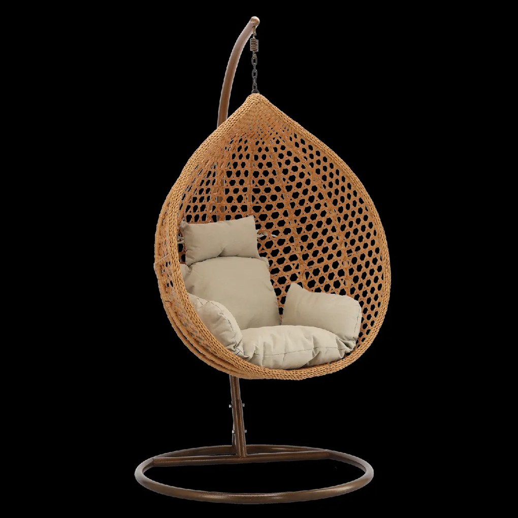 CH PRÍRODNÉ ZÁVESNÉ KRESLO, VANKÚŠ – BEŽOVÁ, RÁM – HNEDÁ 107 x 68 x 120 CM