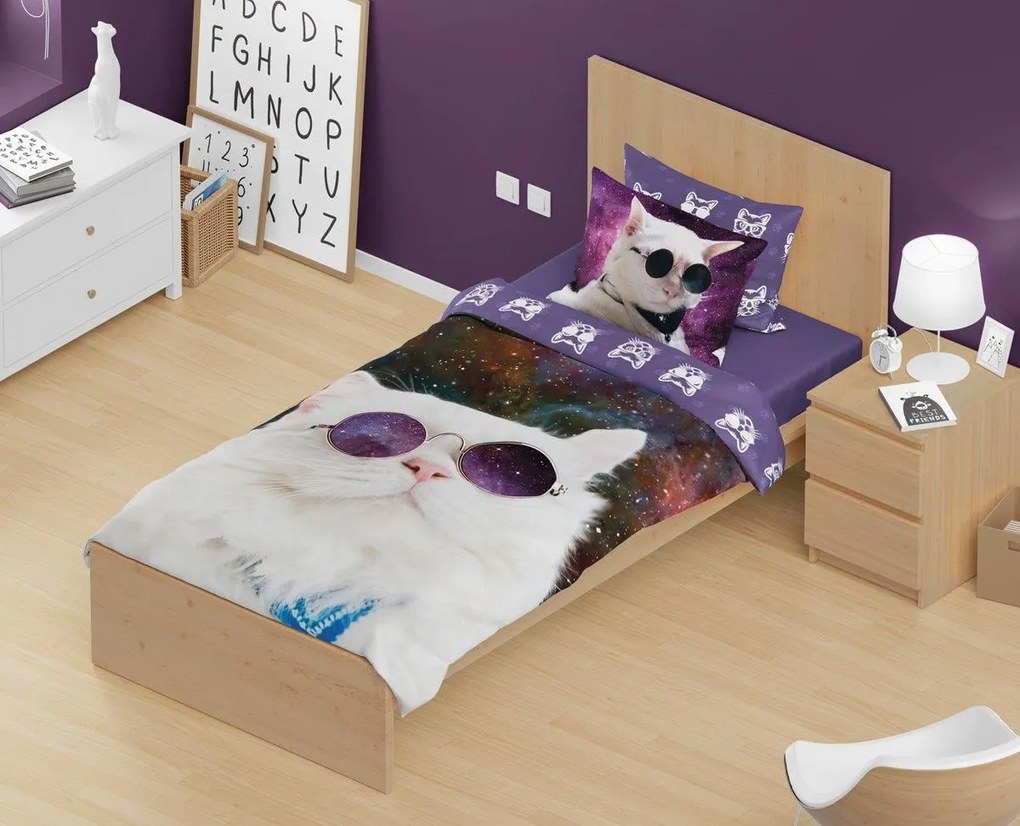 DETSKÉ BAVLNENÉ OBLIEČKY CAT 140X200 CM, 1KS 70X90 CM VZOROVANÉ