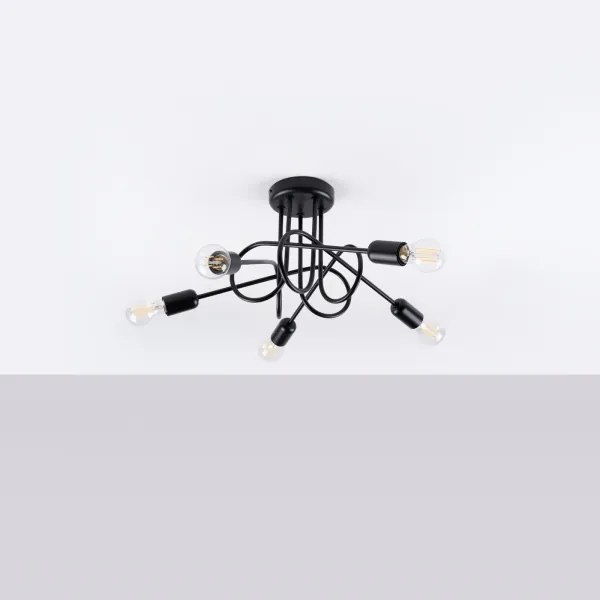 Sollux SL.1435 - Prisadený luster LOOP 5xE27/15W/230V čierna