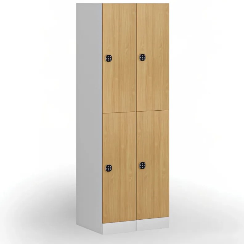 Šatníková skrinka S1 s úložnými boxmi, 2 boxy, 1850 x 300 x 500 mm, demont, kódový zámok, laminované dvere, biela