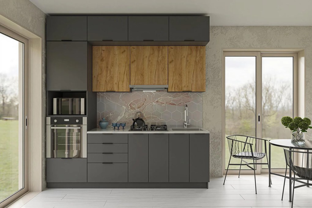 Štýlová kuchyňa 240 DENIS, grafit/dub craft