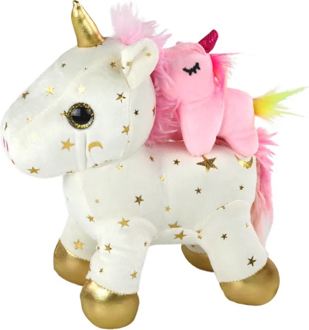 LEAN Toys Jednorožec Plyšová uspávanka Uspávanka biela s hviezdami
