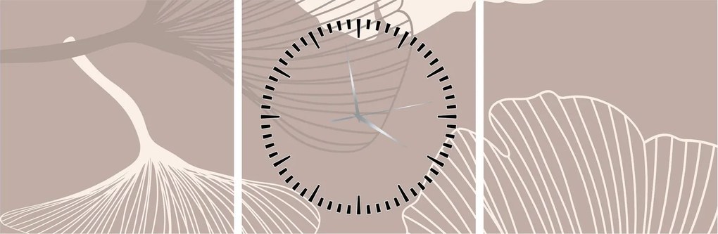 Obraz - Béžové listy N⁰1 (s hodinami) (90x30 cm)