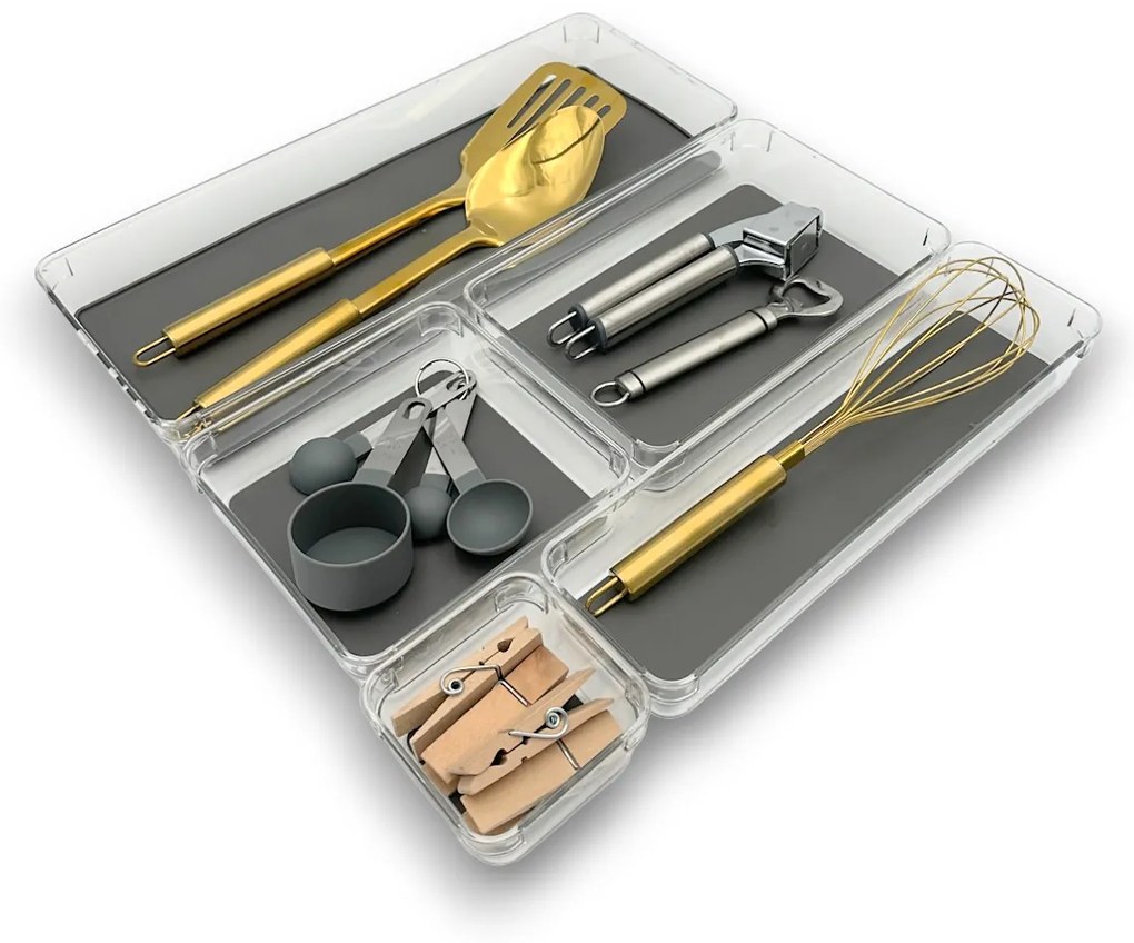 Sada organizérov do zásuvky kuchyne aj kúpeľne, kancelárie GREY