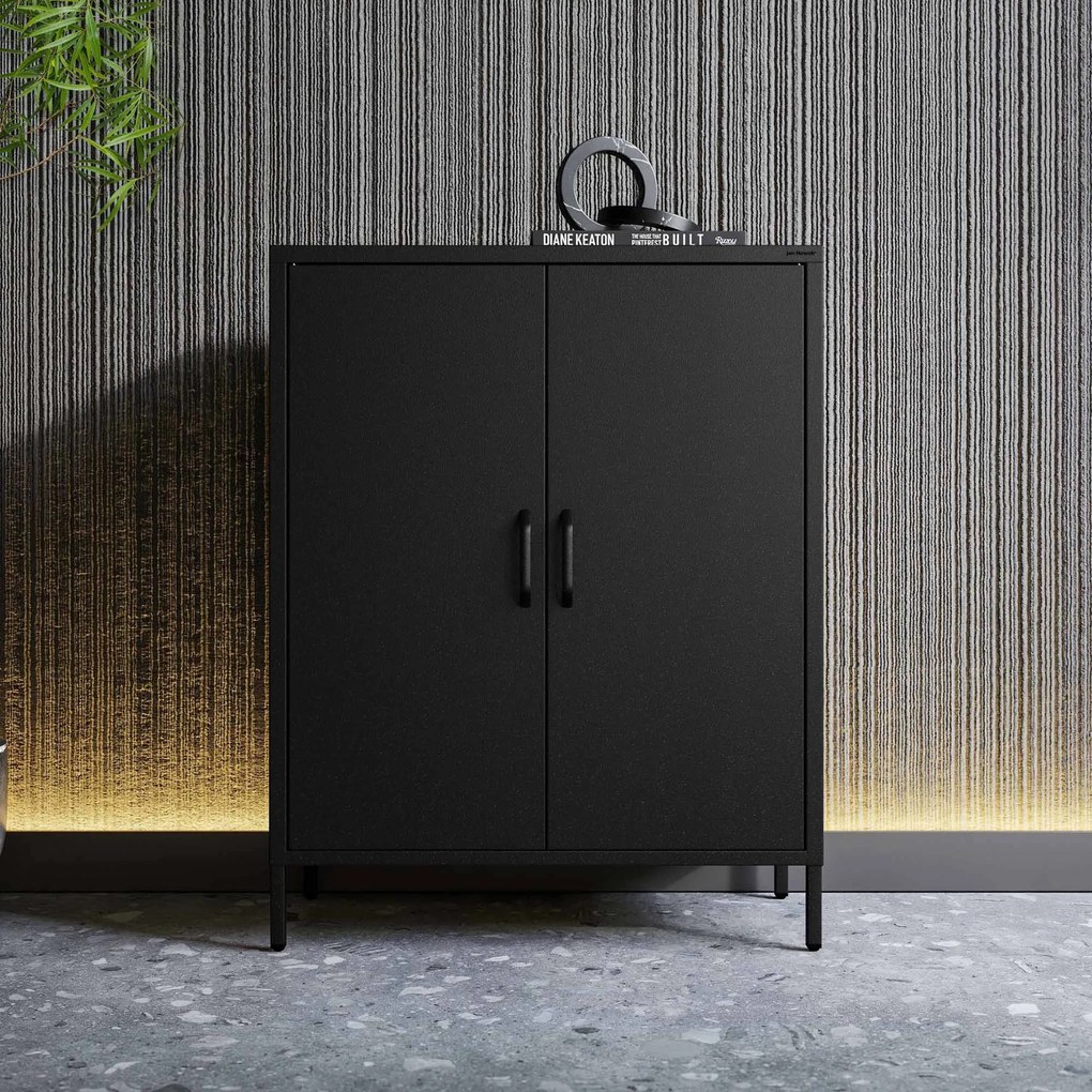 Čierna skrinka s policami na nožičkách kovová VITO Modern 800 x 1015 x 400 mm