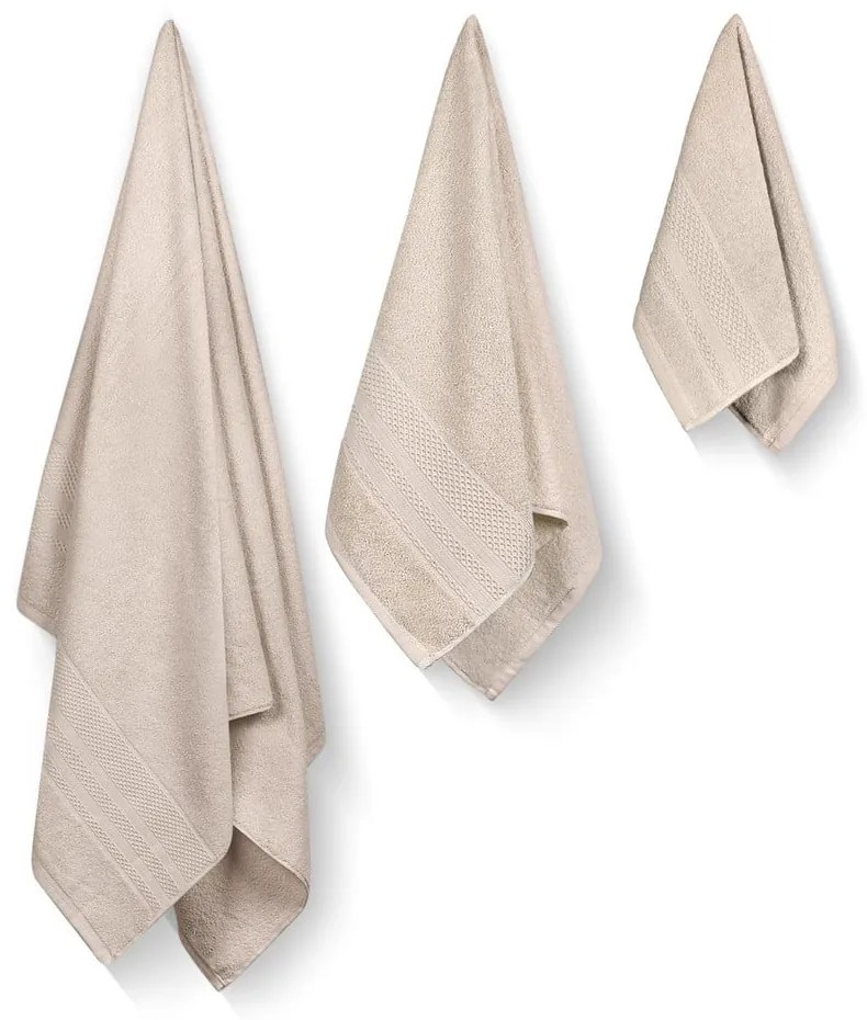 Béžové froté bavlnené uteráky a osušky v súprave 3 ks Piramit – Foutastic