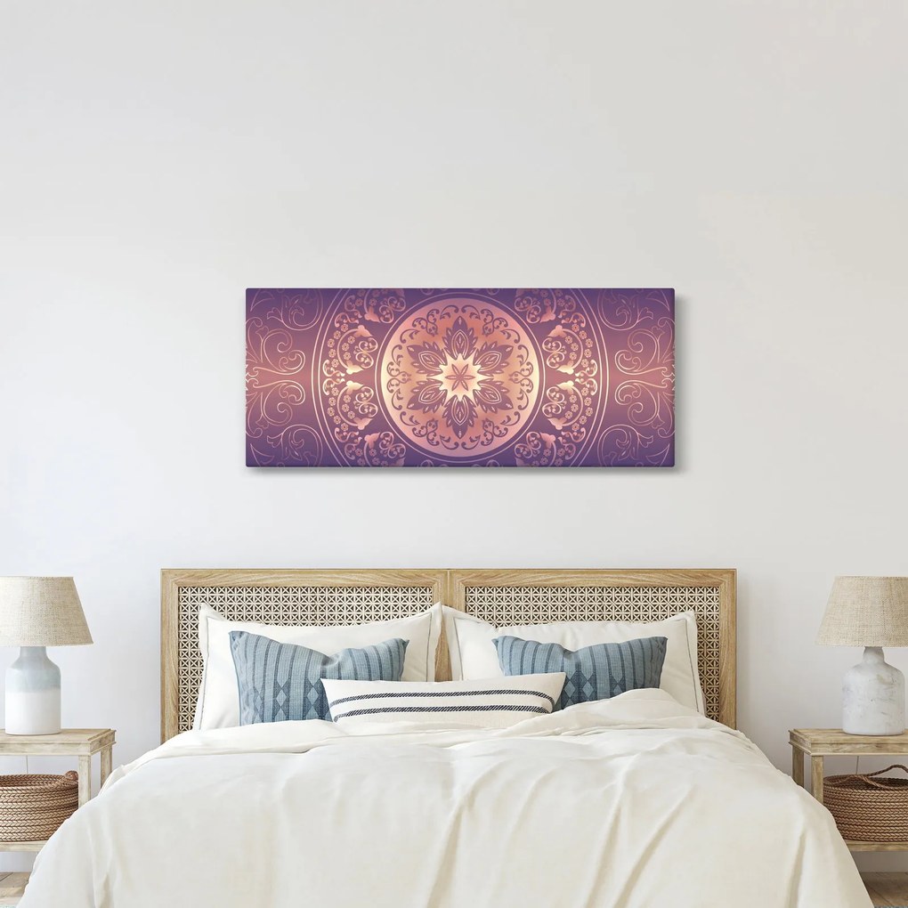 Obraz - Mandala na fialovom gradiente (120x50 cm)