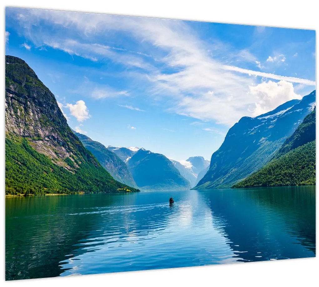 Sklenený obraz - Jazero Lovatnet (70x50 cm)