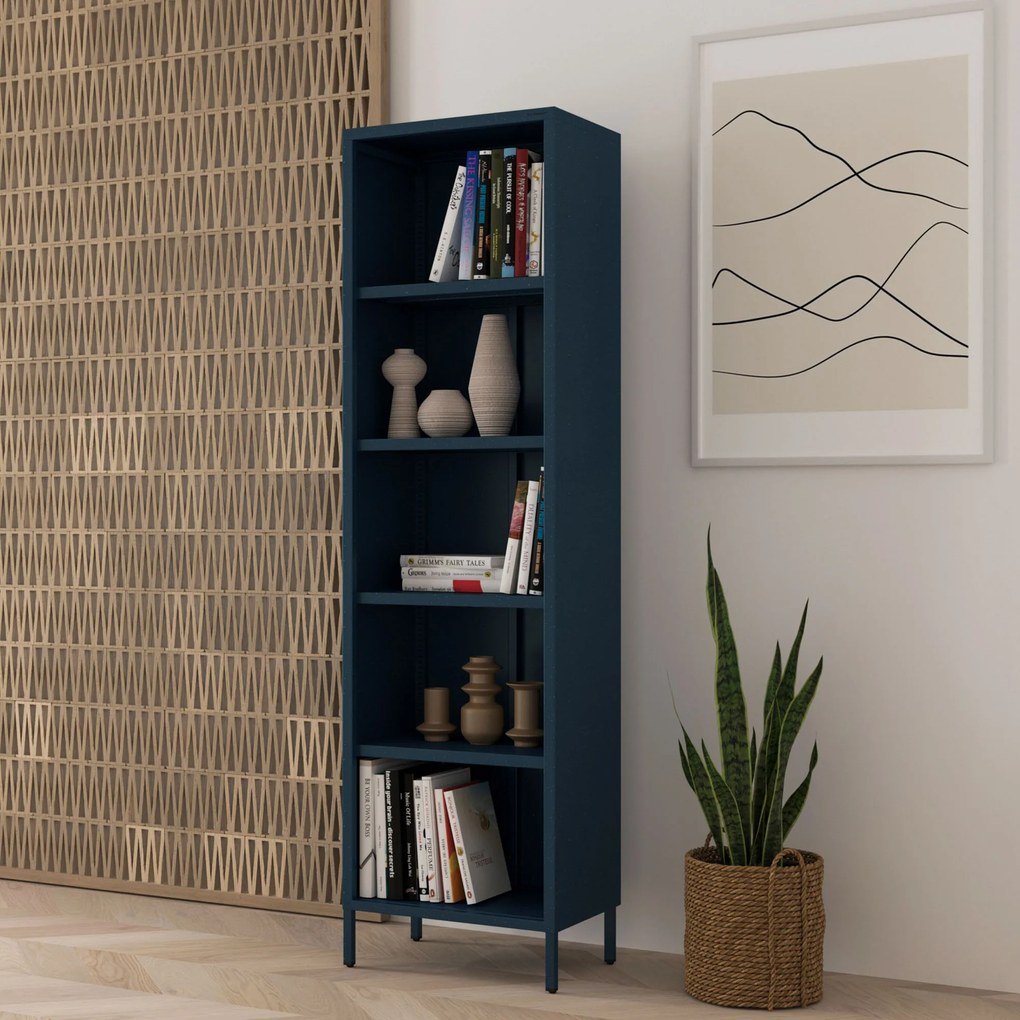 Knižnica do obývačky MARIO, 500 x 1800 x 350 mm, Modern: tmavomodrá farba