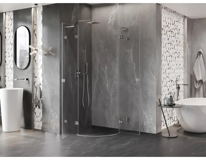 Mexen Lunar, L výklopný polkruhový sprchový kút 70 x 70 cm, 8mm číre sklo, oceľový profil, 833L-070L-070P-97-00