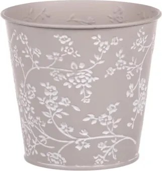 Obal na kvetináč šedý s bielymi ružami, 15,7 cm%