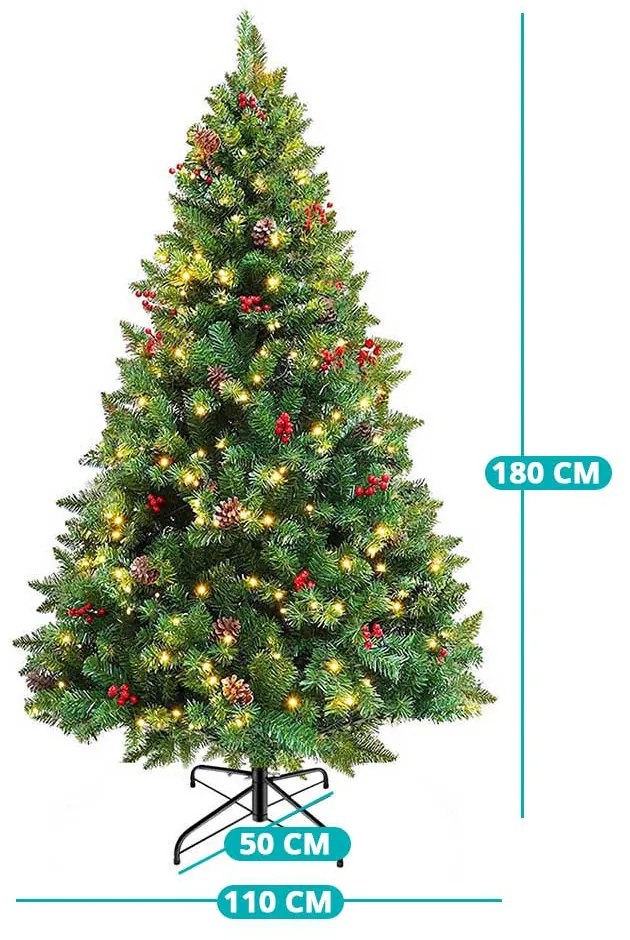 Vianočný stromček s LED diódami, rôzne typy, teplá biela, 260 LED- ov, 180 cm