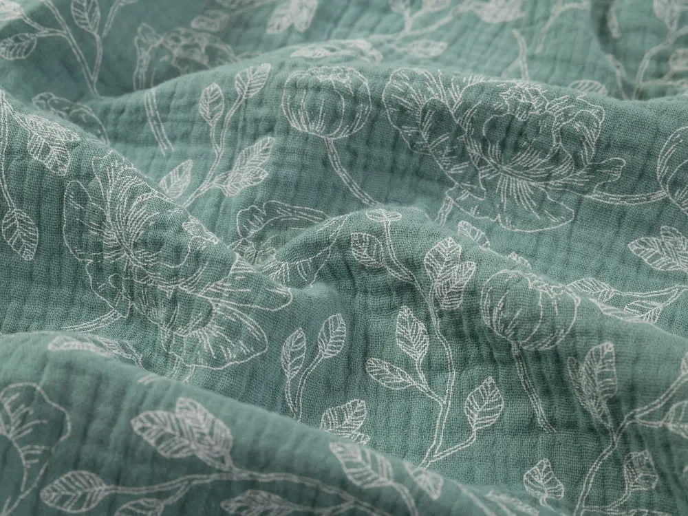Biante Mušelínová plienka/dečka Nature MSN-048 Biele kvety na pastelovo modrozelenom - ZVÝHODNENÁ SADA 3 KS 120x120 cm - Sada 3 ks