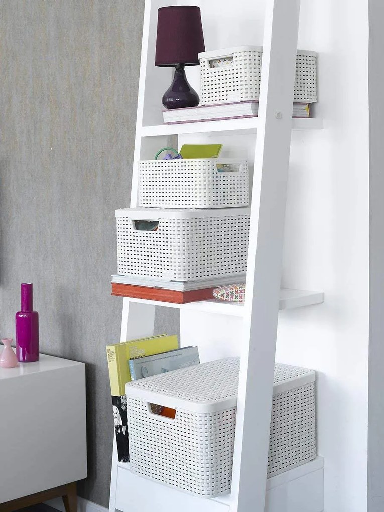 Úložný box, ratanový košík, STYLE2 Curver s vekom, krémový (39 x 29 x 20 - 18 l)