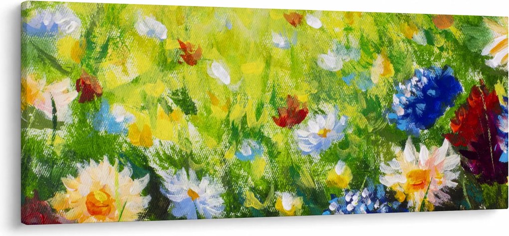Obraz rozkvitnutej lúky, olejomaľba (120x50 cm)