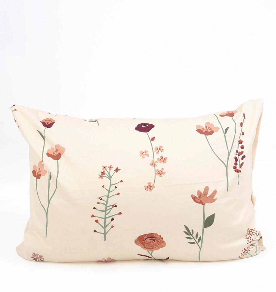 Saténová obliečka na vankúš 50 x 70 cm - Vlčie maky béžové