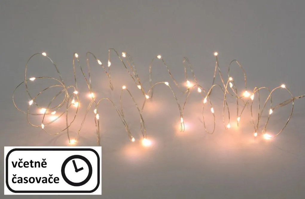 Nexos 57408 LED osvetlenie strieborný drôt, 60 LED, teplá biela