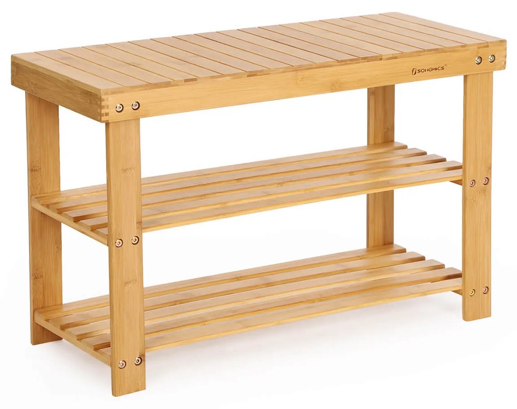 Bambusová lavica s priestorom na topánky REGINA, 70x28x45cm, prírodné drevo SongmicsHome